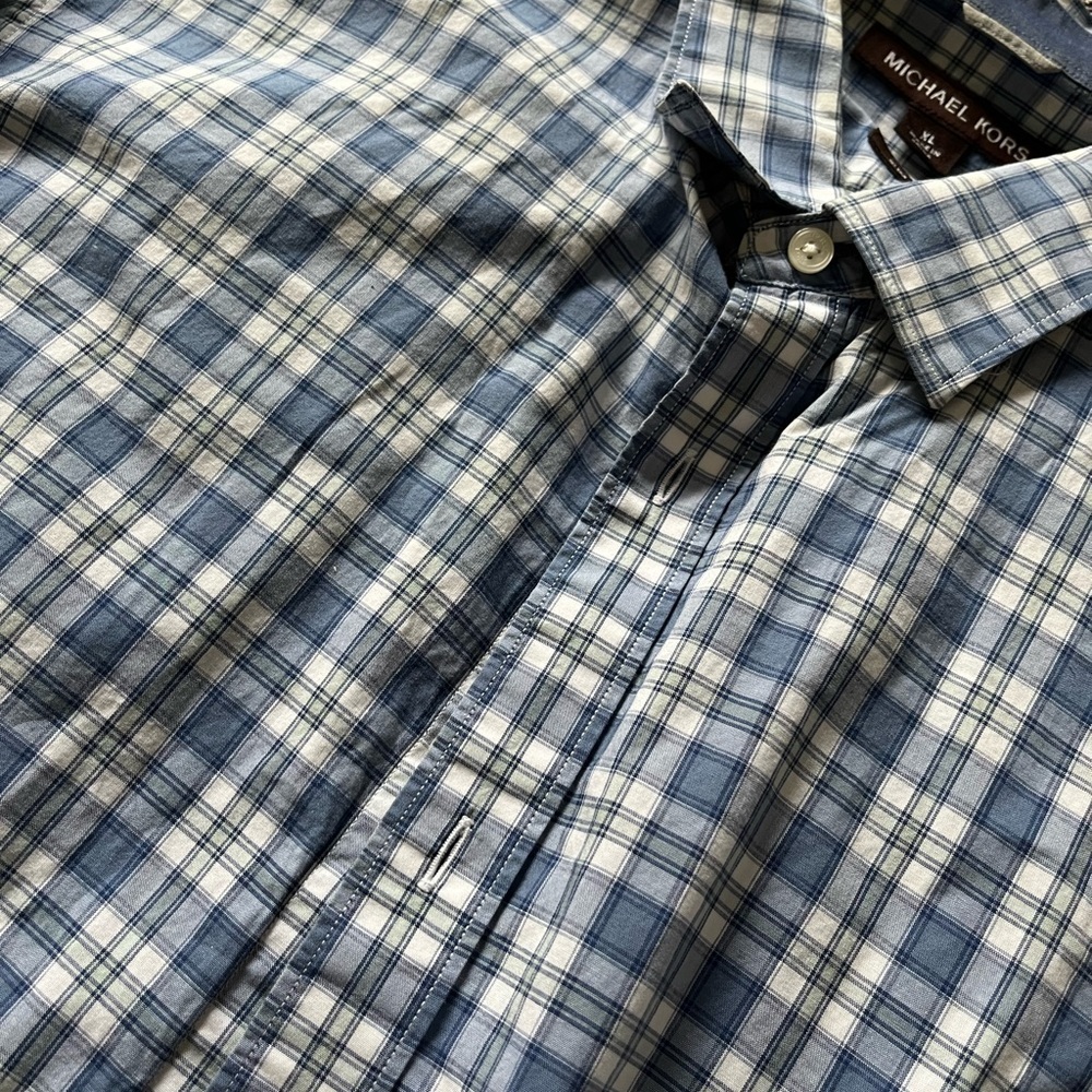 Michael Kors Slim Fit XL Blue & White Checkered Button Down Shirt - Picture 7 of 9